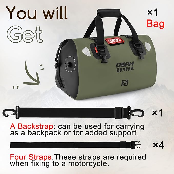 Waterproof Duffel Bag - Motorcycle Dry Bag Tail Bag with Large Storage Space, Waterproof Luggage Duffle Bags with Outer Mesh Zipper Pocket for Camping, Kayaking, Fishing & Traveling-StrideForce Fitness