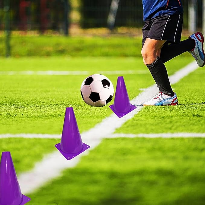 24 Pcs 7 Inch Plastic Traffic Cones, Basketball Football Drills, Skating, Sport Training Agility Markers, Indoor Outdoor Games, Multicolor-StrideForce Fitness