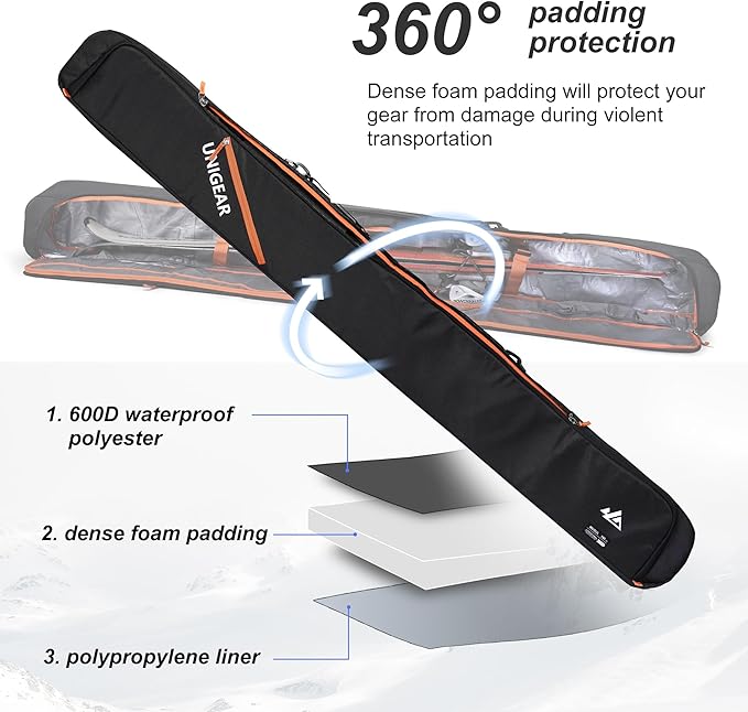 Unigear Ski Bag for Air Travel, 360° Fully Padded Protection, Water-Resistant and Durable up to 192cm for Snow Air Travel Transport-StrideForce Fitness
