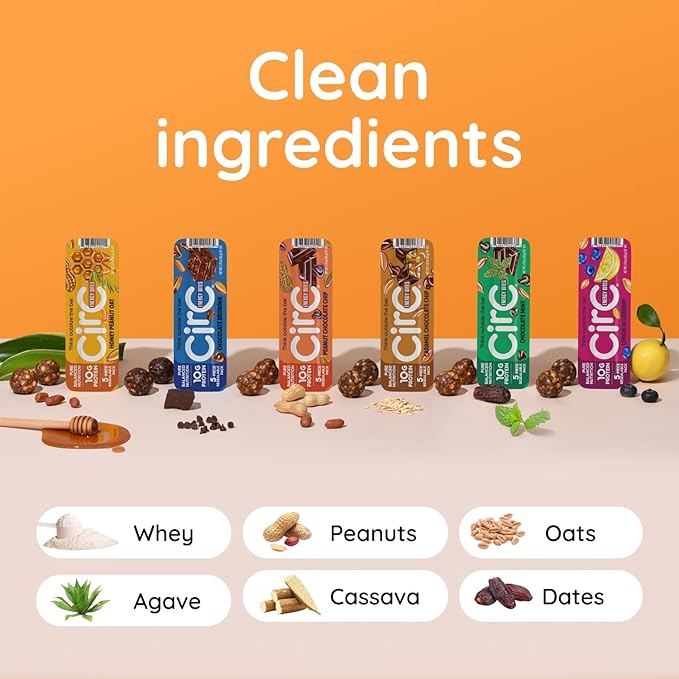 CirC Energy Bites - 12 Pack Peanut Chocolate Chip Gluten Free Protein Balls - 10g Protein, Whole Grains, Nuts & Fruit - Portable Healthy Snacks for Adults & Kids, 5 Piece Resealable Packs-StrideForce Fitness