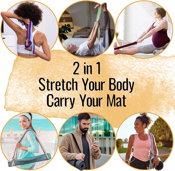 TECEUM Yoga Strap & Mat Strap – 2 IN 1 – Cotton – 6 ft 8 ft 10 ft (30+ colors) – Adjustable Non-Slip Belt for Yoga, Pilates, Stretching, Physical Therapy, Fitness & Home Workout – For Carrying Mats-StrideForce Fitness