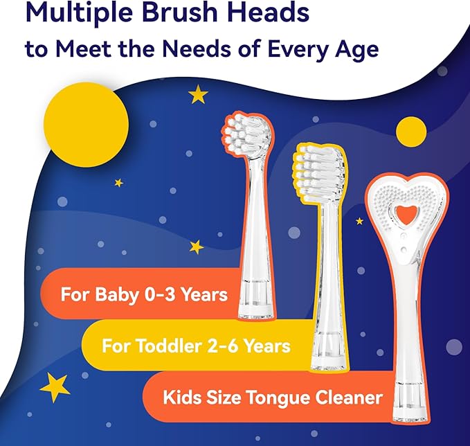 SEAGO Kids Electric Toothbrush Rechargeable with Smart Timer, LED Observing Light & DIY Stickers for Toddlers Ages 2-4, Soft Bristles for Oral Care, USB Charging (Blue)