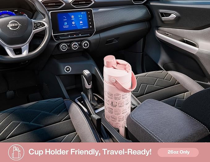 26 oz National Parks Water Bottle with Waterproof Stickers: 2-in-1 Straw Spout Lid, Keep Cold 24H, Leakproof, Car CupHolder Friendly, Insulated Stainless Steel Cup for Travel, Sports, School (Pink)-StrideForce Fitness