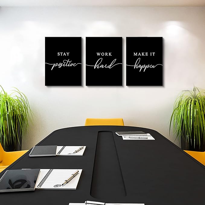 Framed Canvas Wall Art - Motivational Quote Set of 3 Prints, Stay Positive & Inspirational Office Wall Decor (E-3pcs, 12x16in x3pcs)-StrideForce Fitness
