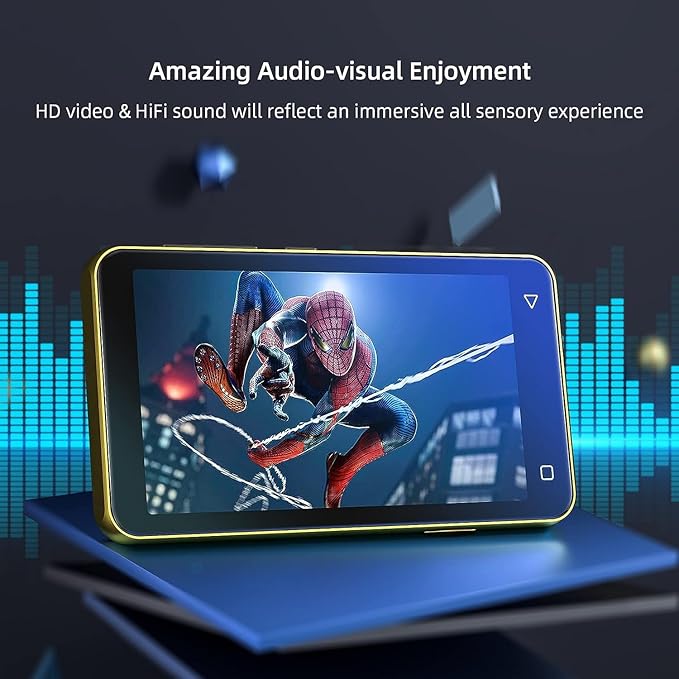 80GB MP3 Player with Bluetooth and WiFi, MP4 MP3 Player with Spotify,Spotify Kids，4" Full Touch Screen with Pandora, Music Player with Audible，Android MP3 with Speaker (Gold_Black)-StrideForce Fitness