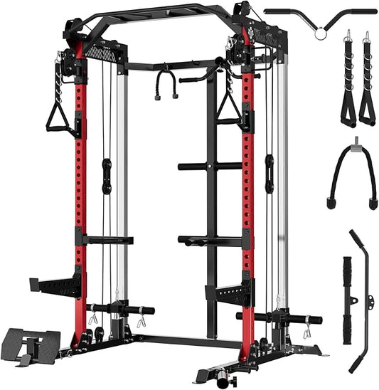 Mikolo Power Cage, 2000LB Power Rack with Independent Dual Pulley System, Multi-Function Home Gym Workout Machine for Cable Crossover-StrideForce Fitness