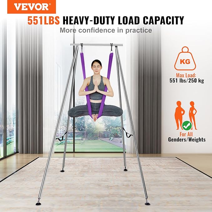 VEVOR Aerial Yoga Frame, 9.67 ft Height Swing Stand, Max 551.15 lbs Load Chrome-Plated Steel Pipe Inversion Yoga Rig for Indoor Outdoor Use-StrideForce Fitness