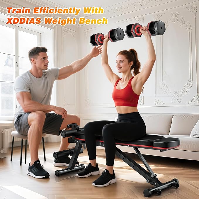 XDDIAS Adjustable Dumbbell Set of 2, 25/55/80LB Dumbbell Set-1Sec Adjustable Weights-5/10 in 1 Free Weights Dumbbells Set with Effortless Tray/No-Slip Handle-Compact Size for Women/Men at Home Gym-StrideForce Fitness