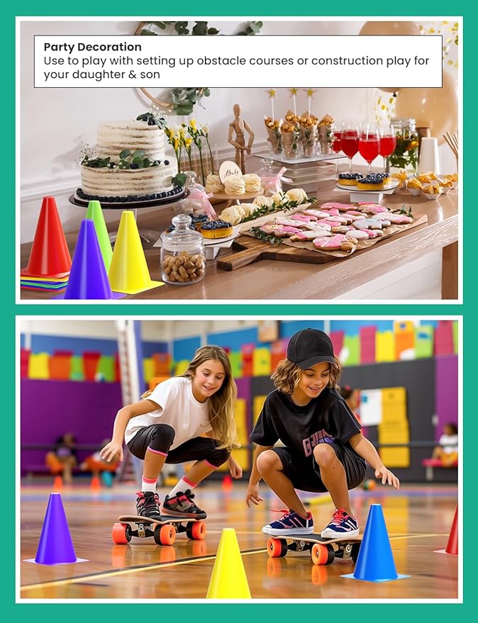 GHB Soccer Cones 7" 9" of 12 24 Pack Disc Soccer Sport Cones Training Field Marker Agility Cones for Basketball, Coaching, Practice Equipment Includes Drills Guide-StrideForce Fitness