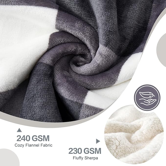 PU MEI Sherpa Blanket Fleece Throw Blanket Full Queen Plaid Thick Bed Blanket, Soft Warm Cozy Dark Grey Checkered Throw Blanket 80"*90"-StrideForce Fitness