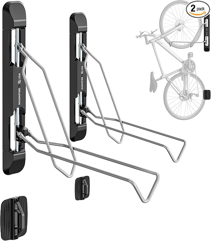 Bicycle Rack for Garage and Indoor Use, Adjustable, Foldable Bike Rack Set of 2 - Wall Mount for Road, Hybrid, Small Mountain, BMX Bikes - Secure and Space Saving Bike Storage (2 Pack)-StrideForce Fitness