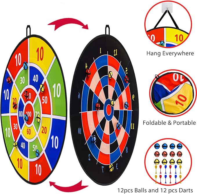 Dart Board Games for Kids Ages 3-12, Sticky Dart Board with 12 Balls & 12 Darts, Indoor Outdoor Toys for Boys, Party Birthday Gifts-StrideForce Fitness