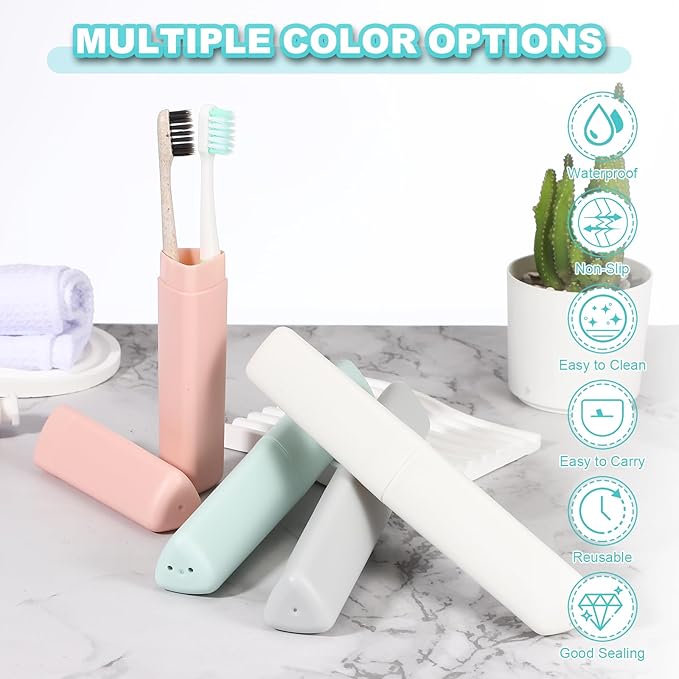 uxcell 2Pcs Travel Toothbrush Case, 8.27 x 1.38 Portable Travel Toothbrush Holder, Plastic Toothpaste Container for Bathroom, Gym, Business Trip, Camping, Beige/Pink