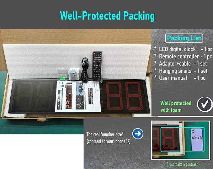 26'' Extra Large Home Gym Timer Clock, Programable Workout Interval Timer, Digital Wall Clock, with 7-Color Night Light, 8 Alarm Clocks, Calendar/Temperature, Countdown & Stopwatch (Green)-StrideForce Fitness