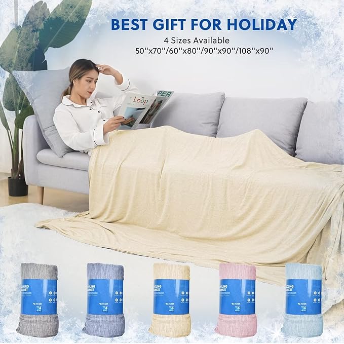 HOMFINE Cooling Blankets for Hot Sleepers - Summer Blanket Thin Lightweight Breathable Soft Double Side Enhanced Cooling for Bed Couch Sofa, Keep Cool for Night Sweats (Beige, 60 x 80 inches)-StrideForce Fitness