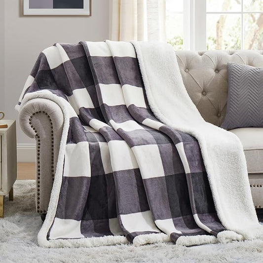 PU MEI Sherpa Blanket Fleece Throw Blanket Twin Plaid Thick Bed Blanket, Soft Warm Cozy Dark Grey Checkered Throw Blanket 60"*80"-StrideForce Fitness