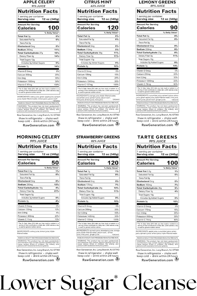 Raw Generation 10-Day Lower Sugar Cleanse - Boost Digestion & Eliminate Bloating/Gut, Colon, Liver/Less Sugar & 35gProtein Daily/Non-GMO, 100% Plant-Based Juices-StrideForce Fitness