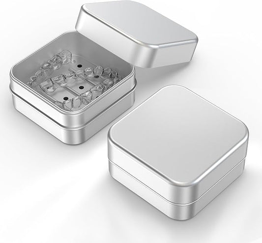 Aluminum Retainer Case Compatible with Invisalign,2 Pack Durable Denture Holder Orthodontic Aligner Holder Mouth Guard Case Retainer Soaking Cups for Travel, Camping, Office