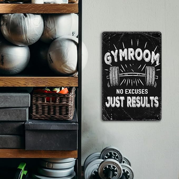 Gym Room Metal Tin Sign Motivational Gym Posters Gym Room No Excuses Just Results Signs Gym Posters For Home Gym Funny Vintage Tin Sign For Gym Garage Inspirational Quotes Wall Art Decoration-StrideForce Fitness