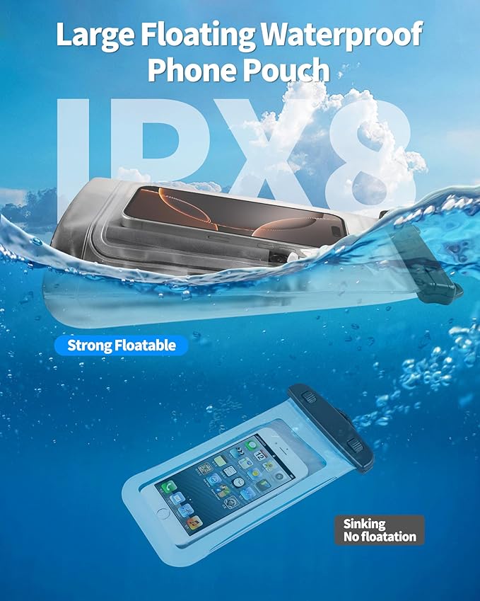 Large Waterproof Phone Pouch - [Oversized] [Floating] Waterproof Pouch for iPhone Galaxy Google and More, IPX8 Waterproof Dry Bag for Beach Vacation Belongings Black-StrideForce Fitness