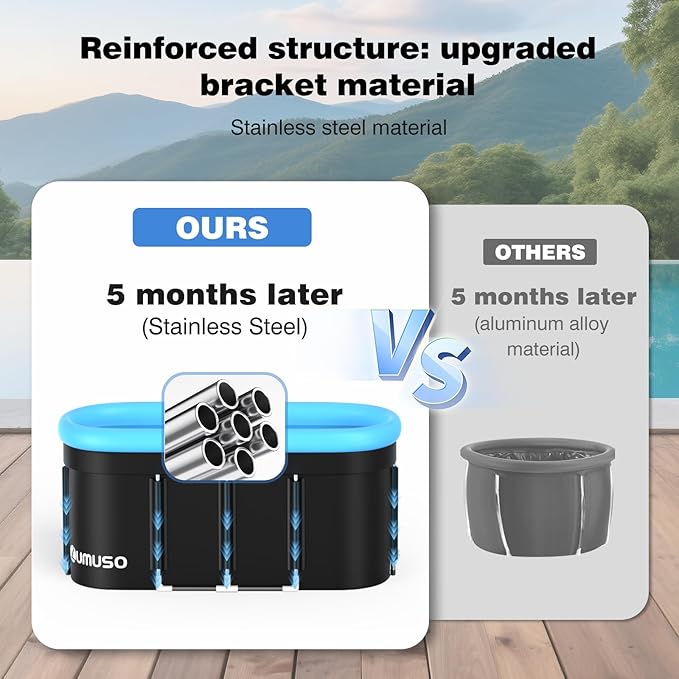 XL 140 Gal Ice Bath Tub for Athletes Recovery, 12-Support Portable Cold Plunge Tub, Ice Tub for Cold Water Therapy, Insulated Design with Cover, Quick Drainage for Home, Gym, Indoor & Outdoor Use-StrideForce Fitness