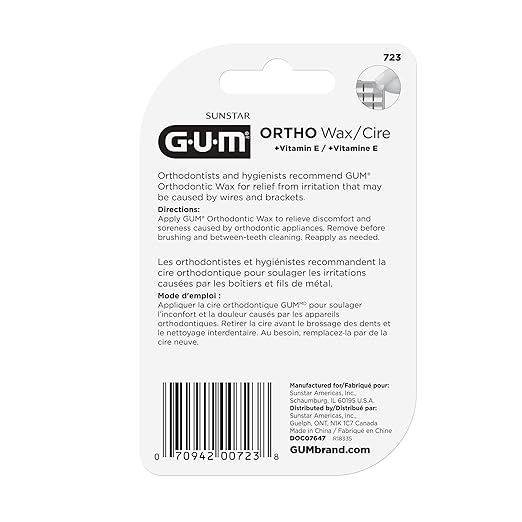GUM Orthodontic Wax for Braces and Dental Devices - Soothing Dental Wax with Vitamin E and Aloe Vera - Clear Color - Unflavored (Pack of 1)