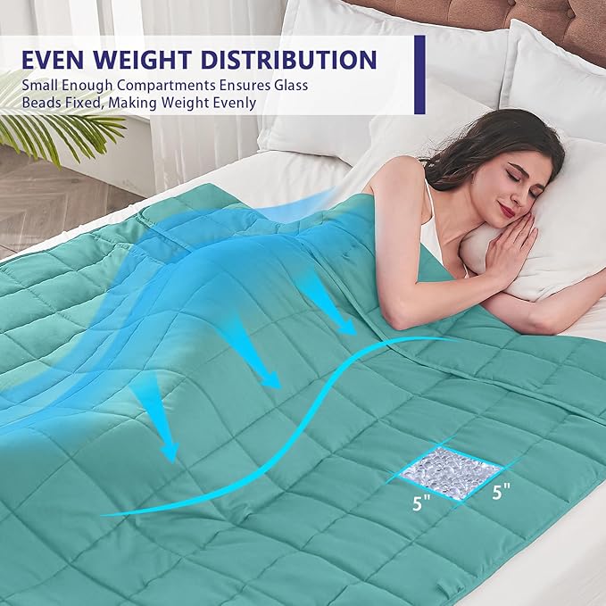 yescool Weighted Blanket for Adults (17 lbs, 48" x 72", Teal) Cooling Heavy Blanket for Sleeping Perfect for 160-180 lbs, Twin Size Breathable Blanket with Premium Glass Bead, Machine Washable-StrideForce Fitness