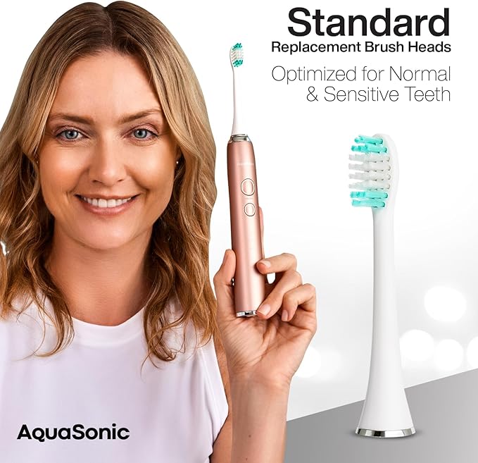 AquaSonic Standard Replacement Brush Heads | ADA Accepted | for Normal & Sensitive Teeth | Compatible with Many AquaSonic Toothbrush Handles (8 Pack White)