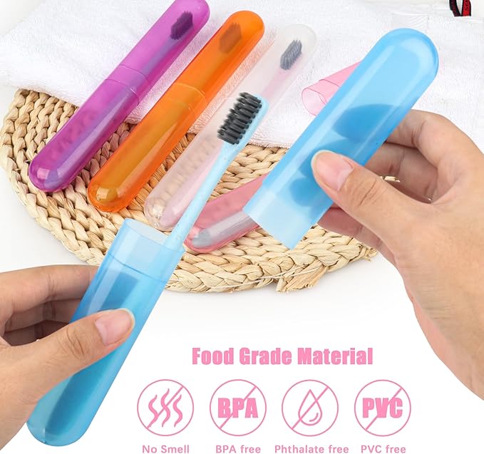 6 Pack Travel Toothbrush Case, Breathable Portable Toothbrush Holder, Plastic Toothbrush Cover Container for Traveling, Bathroom, School, Home, Business, Camping