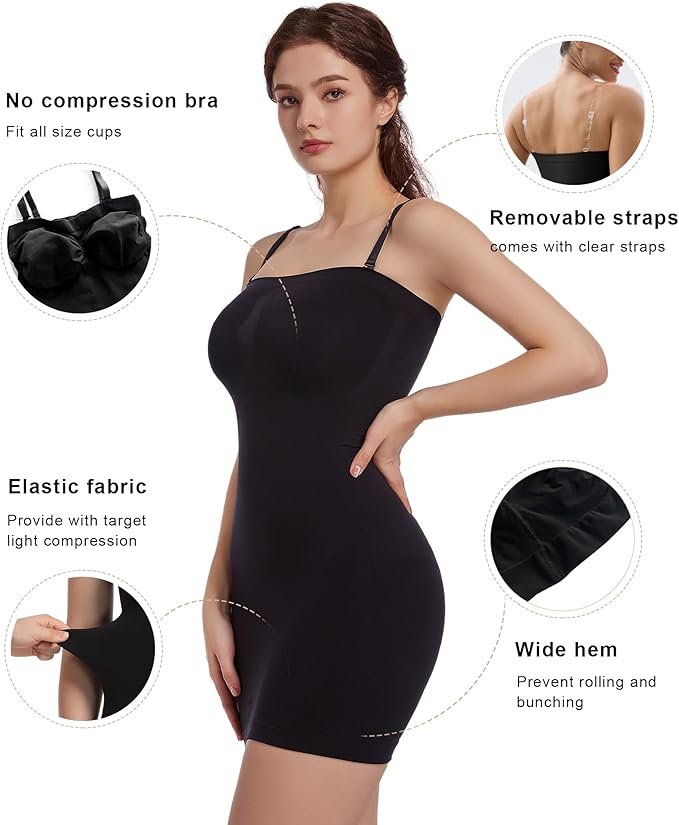 SHAPERX Strapless Shapewear Dress for Women Tummy Control Seamless Full Body Shaper Slip with Removable Straps-StrideForce Fitness