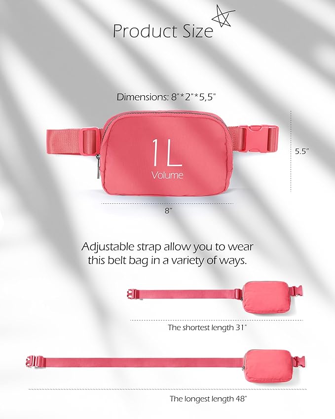 ODODOS Unisex Mini Belt Bag with Adjustable Strap Small Fanny Pack for Workout Running Traveling Hiking, Raspberry-StrideForce Fitness