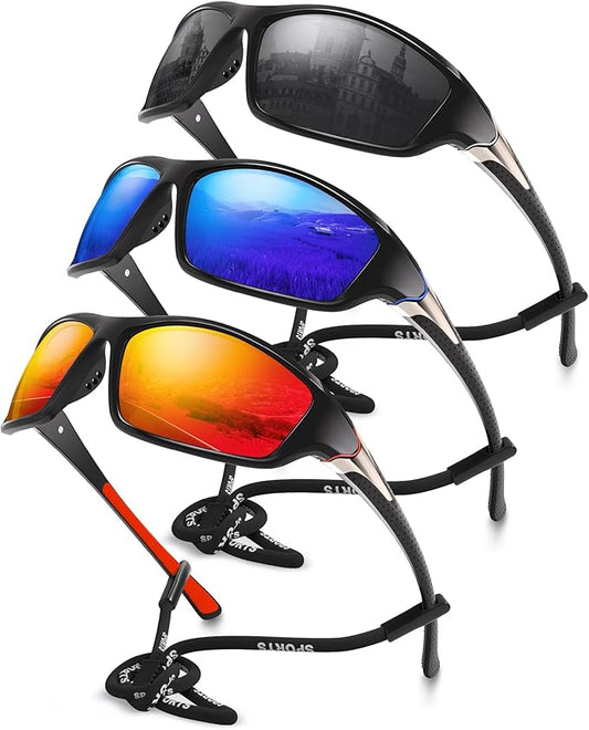 3 Pack Polarized Sports Sunglasses for Men, Mens Sunglasses Wrap Around UV400 Protection for Cycling Fishing Driving-StrideForce Fitness