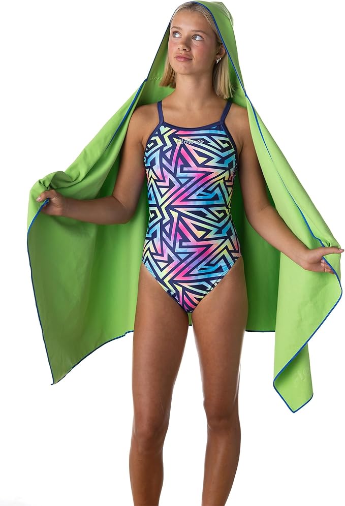 Flow Hydro Sport Towel - Microfiber Quick Dry Swimming Towels for Swim, Pool, Triathlon, and Other Water Sports in Medium, Large, Extra Large, and Hooded Sizes (Lime, Large w/Hood)-StrideForce Fitness
