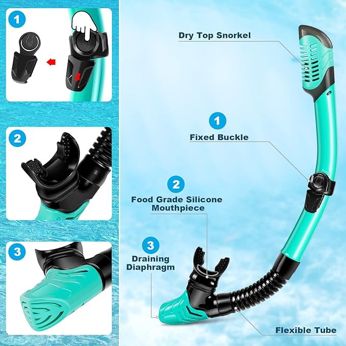 ZEEPORTE Mask Fin Snorkel Set, Travel Size Snorkeling Gear for Adults with Panoramic View Anti-Fog Mask, Trek Fins, Dry Top Snorkel and Gear Bag for Swimming Training, Snorkeling Kit Diving Packages-StrideForce Fitness