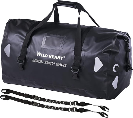 WILD HEART Waterproof Motorcycle Duffel Bag PVC500D Double-bottom With Rope Straps and Inner Pocket 40L 66L 100L for Kayaking, Camping, Boating,Motorcycle-StrideForce Fitness