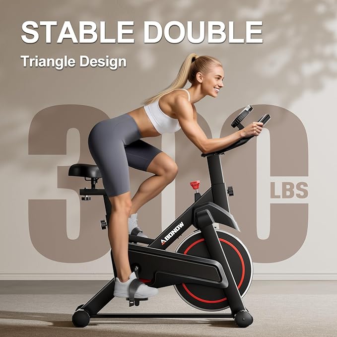 Exercise Bike, Adjustable Magnetic Resistance Stationary Bikes for Home with App Compatible, Indoor Cycling Bike with 300lbs Capacity Compact, Extra Comfort Seat & Tablet Mount-StrideForce Fitness