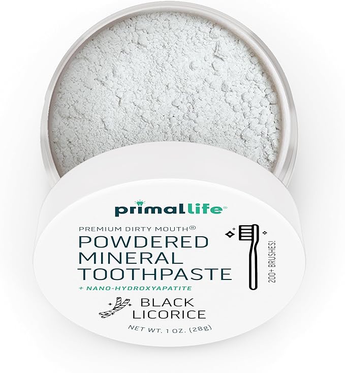 Primal Life Organics - Dirty Mouth Toothpowder, Tooth Cleaning Powder, Flavored Essential Oils with Natural Kaolin & Bentonite Clay, Good for 200+ Brushings, Organic, Vegan (Black Licorice, 1 oz)