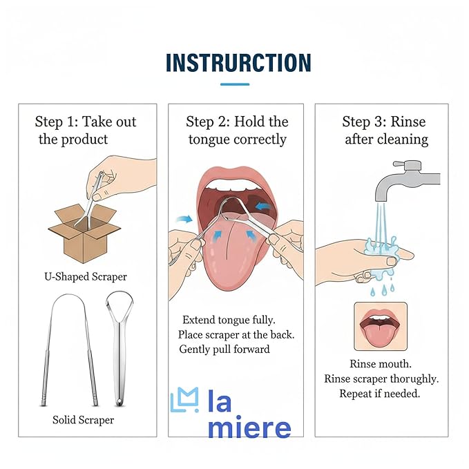 LA MIERE Tongue Scraper (2 Pack), 100% Stainless Steel, Easy to Use Tongue Scraper for Adults, Tongue Cleaner