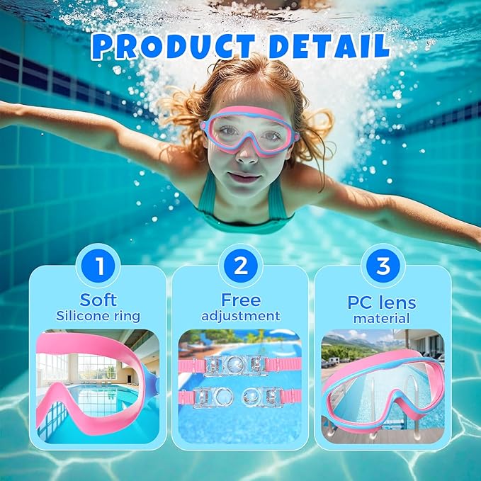 Swim Goggles for Kids 3-15 with Earplugs Large Frame Anti-Fog/UV Swimming Goggles for Boys Girls Toddler 2PCS-StrideForce Fitness