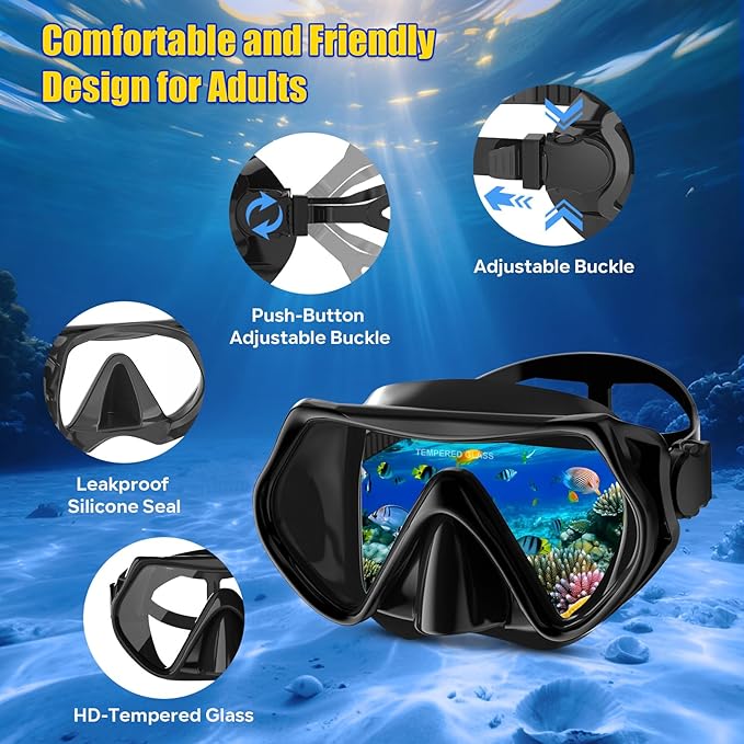 Snorkeling Gear, Dry Snorkel Set180° Panoramic Wide View,Anti-Fog Scuba Diving Mask, Professional Snorkeling Gear for Free Breathing, Swimming, Diving-StrideForce Fitness