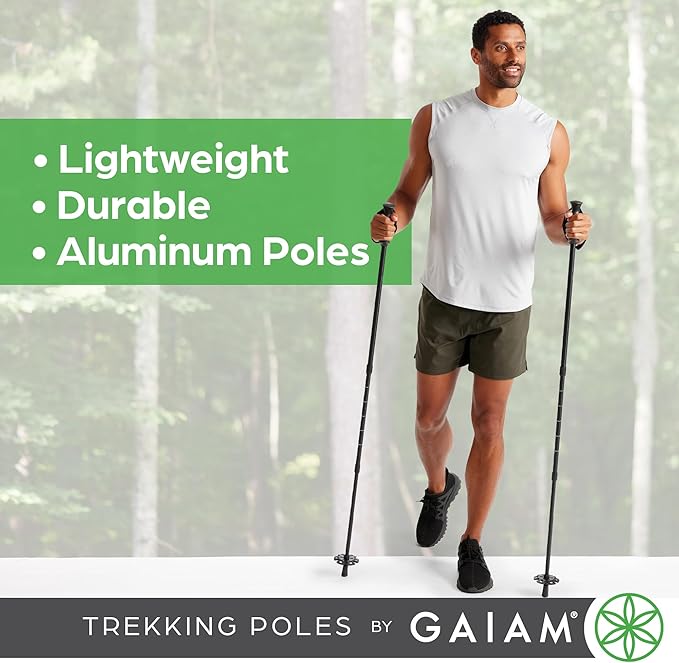 Gaiam Trekking Poles (Pair, Black), Lightweight 7075 Aluminum Hiking Support Walking Stick, Comfort-Grip Handles, All-Terrain Baskets & Styles Included, Camping & Hiking Essentials-StrideForce Fitness