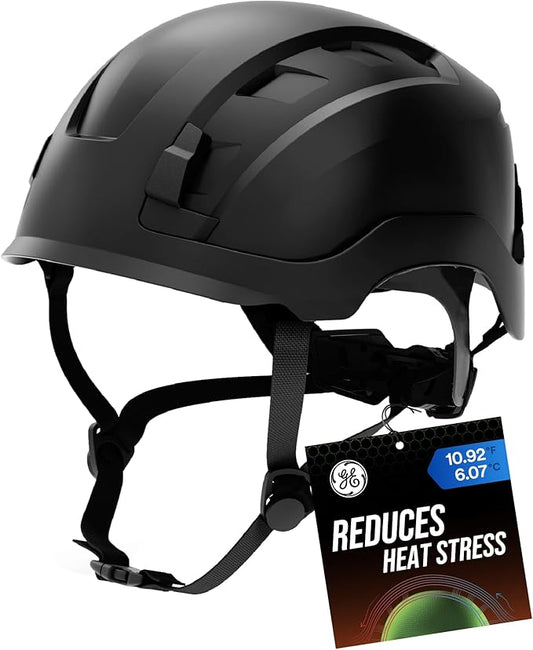 GE Safety Helmet, Impact Absorbing Tech, Adjustable Ratchet, ANSI Type 1, Memory Foam Padding, Hard Hats Protection, Lightweight, Durable, Chin Strap, Comfortable Fit OSHA Approved-StrideForce Fitness