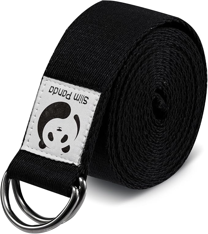 Slim Panda Yoga Strap for Stretching,Cotton Yoga Strap with Adjustable D-Ring Buckle,Non-Elastic Yoga Belt for Pilates,Gym Workouts,Physical Therapy,Improve Flexibility-StrideForce Fitness