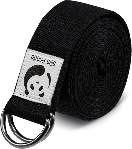 Slim Panda Yoga Strap for Stretching,Cotton Yoga Strap with Adjustable D-Ring Buckle,Non-Elastic Yoga Belt for Pilates,Gym Workouts,Physical Therapy,Improve Flexibility-StrideForce Fitness