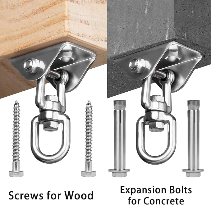 Heavy Duty Swing Hangers for Wooden Sets 2000 LB Capacity Hammock Hanger 360 Swivel Stainless Steel Swing Hardware Accessories 2 Packs for Porch Playground Yoga Heavy Bag-StrideForce Fitness