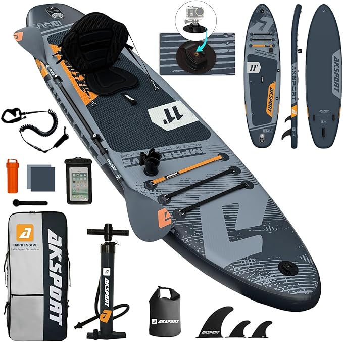 AKSPORT Inflatable Stand Up Paddle Board, SUP Board with All Accessories, Wide Stable Design, Non-Slip Deck, Inflatable Paddle Boards for Youth & Adult-StrideForce Fitness