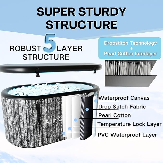 Inflatable Cold Plunge Tub, 216 - Gallon Large Ice Tub for Recovery, Durable & Portable with Water Chiller Compatibility, Gym and Training Use (Grey)-StrideForce Fitness