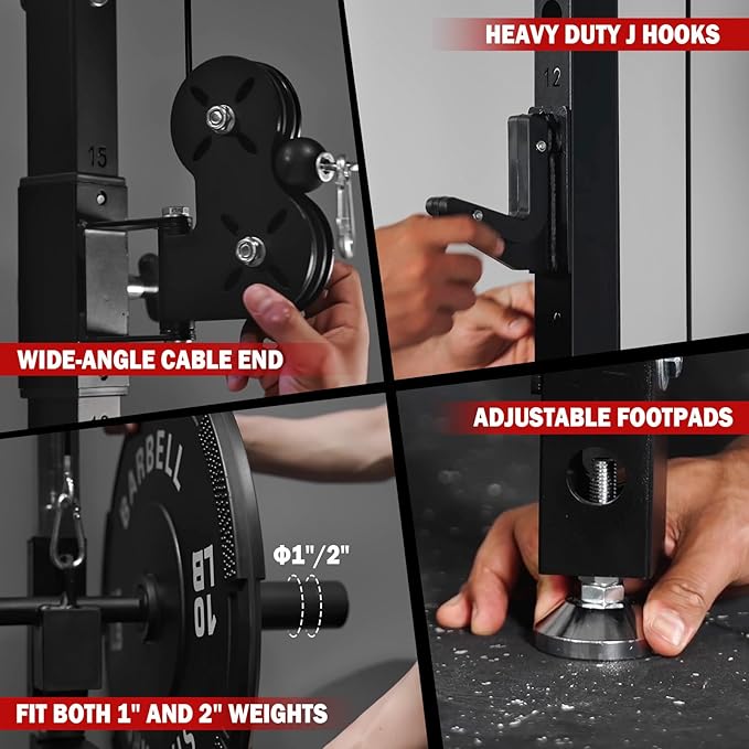 Mikolo Folding Squat Rack, Wall Mounted Power Rack with Cable Crossover Machine & LAT Pull Down, Functional Trainer with 5 Adjustable Function Modes, for Home Gym and Space Saving-StrideForce Fitness