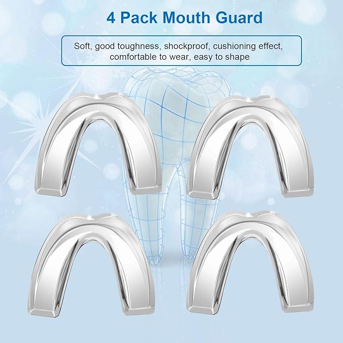 Leesgel Kids Mouth Guard for Grinding Teeth, Teeth Grinding Mouth Guard for Sleep, Kids Moldable Custom Night Bite Guards, Clenching, Bruxism, Sport Athletic, Whitening Tray (4 Pack)