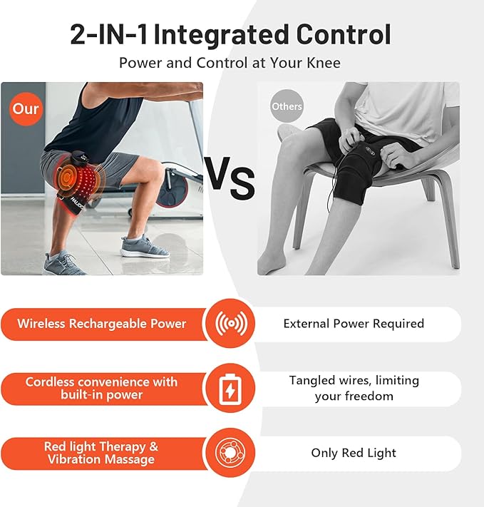 HALIDODO Red Light Therapy & Vibration Massage Knee Brace - Wireless Rechargeable Controller, 660nm&850nm Red Light Therapy Heated Device for Knee/Joint/Elbow/Shoulder Pain Relief, Black.-StrideForce Fitness